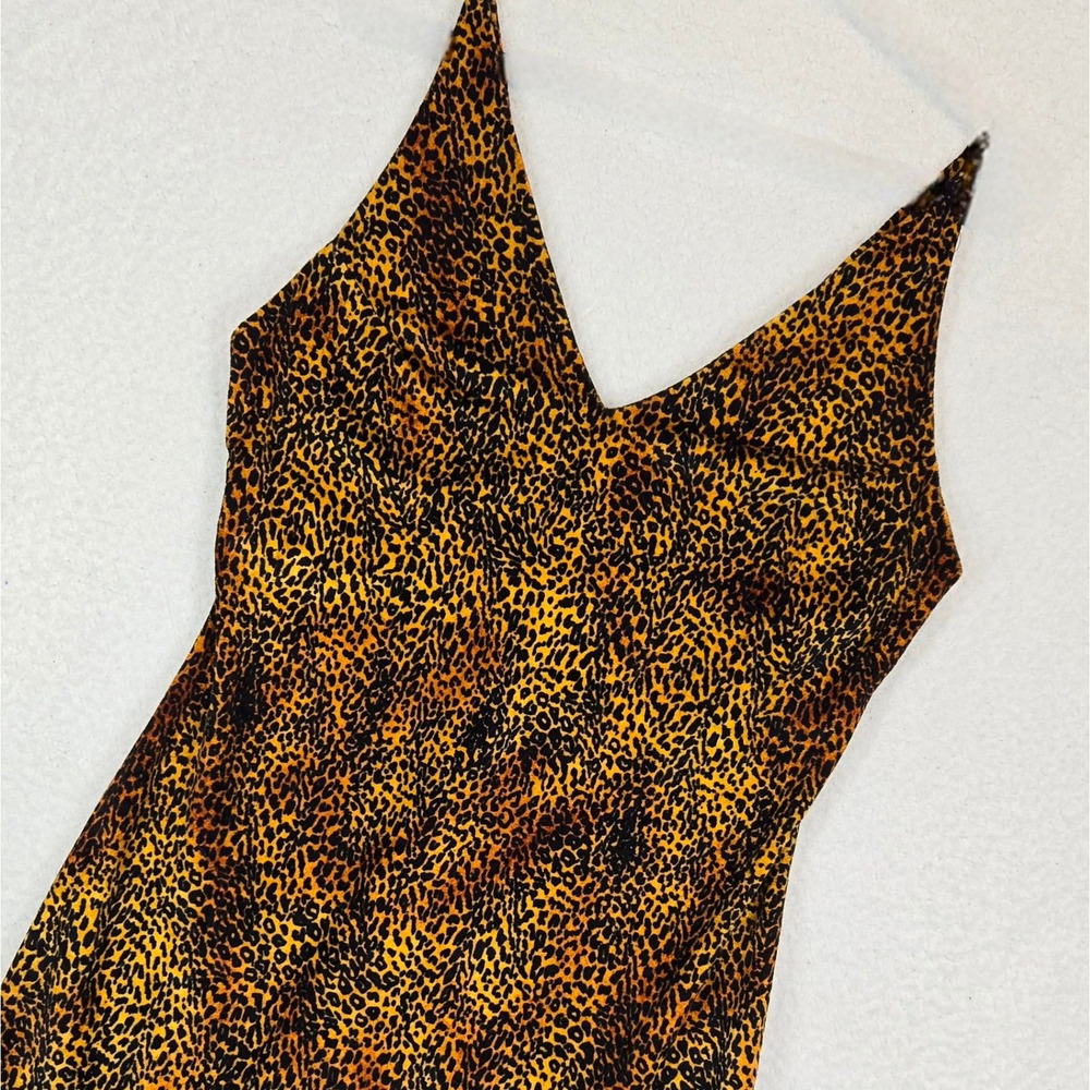Victoria's Secret Leopard Slip Dress L Lace Trim Nightie Mob Wife Indie‎ Sleaze